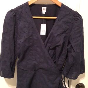 Gap NWT navy eyelet wrap dress small petite